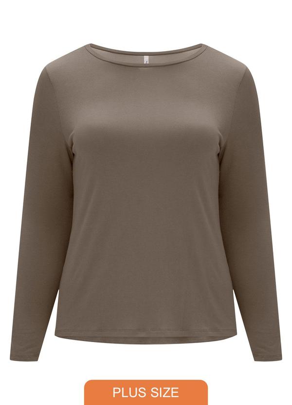 Vista 2 Blusa Básica em Malha com Elastano Marrom Lunender Mais Mulher Lunender Mais Mulher
