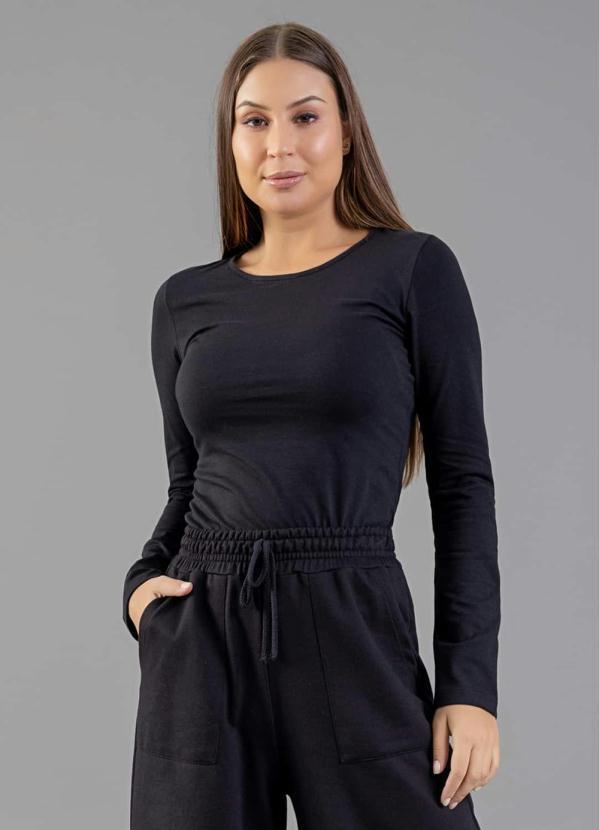 Vista 2 Blusa Básica Manga Longa Cotton Preto JUST BASIC JUST BASIC