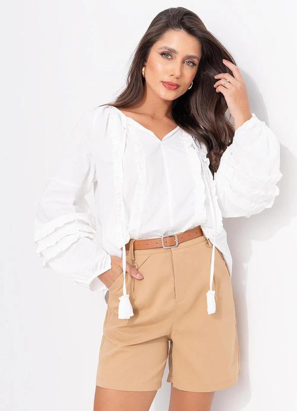 Blusa Bata Off White Tricoline