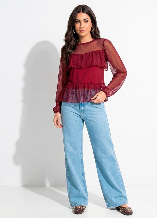 Blusa Bordô em Tule