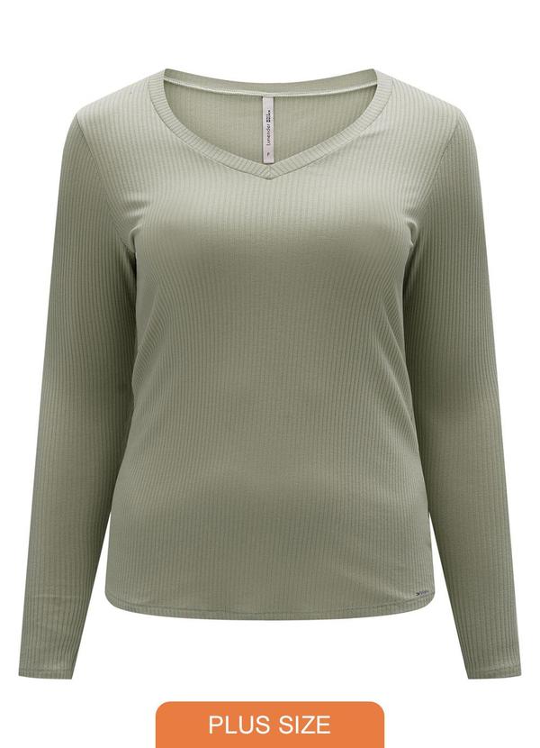 Vista 2 Blusa Canelada com Decote em V Verde Lunender Mais Mulher Lunender Mais Mulher