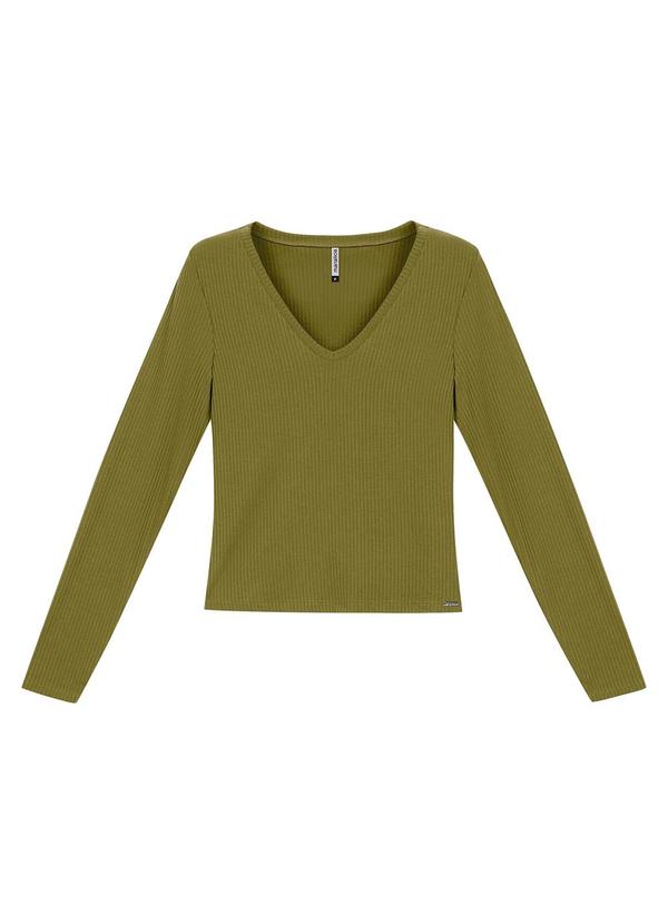 Blusa Canelada Decote V Verde