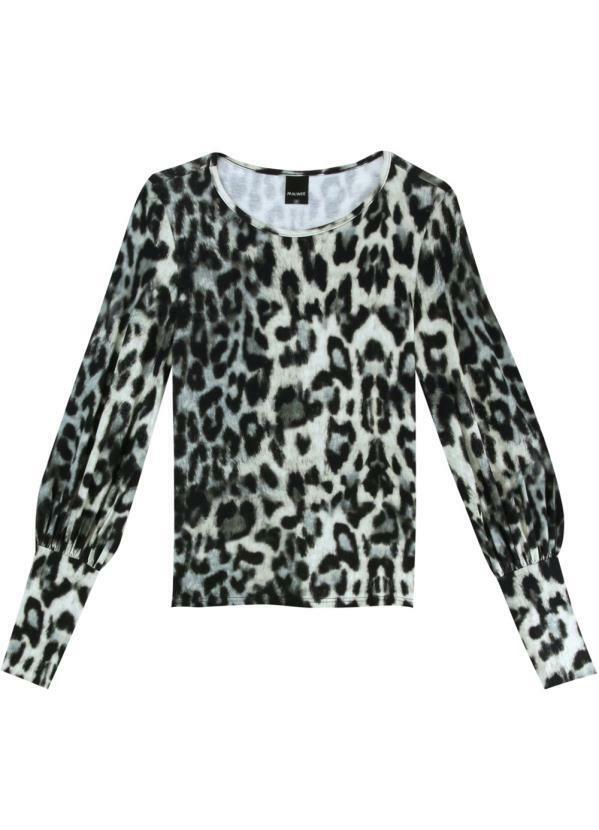 Vista 2 Blusa Cinza Animal Print com Manga Bufante Malwee Malwee
