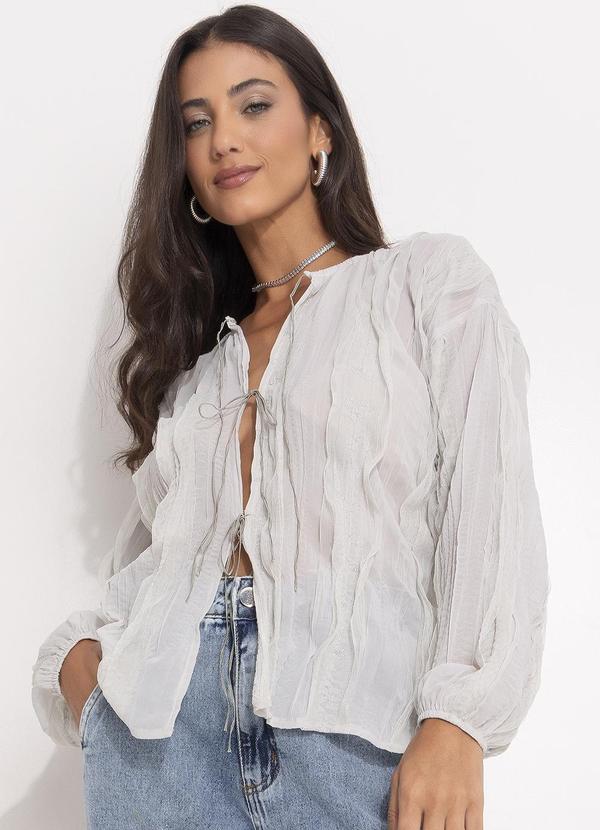 Blusa Cinza Claro em Crepe Plano
