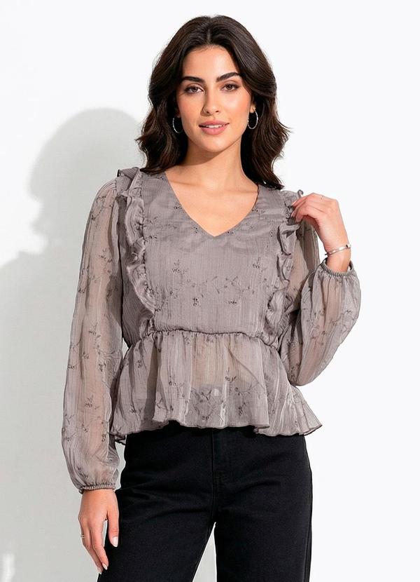 Blusa Cinza Claro em Devorê Bordado
