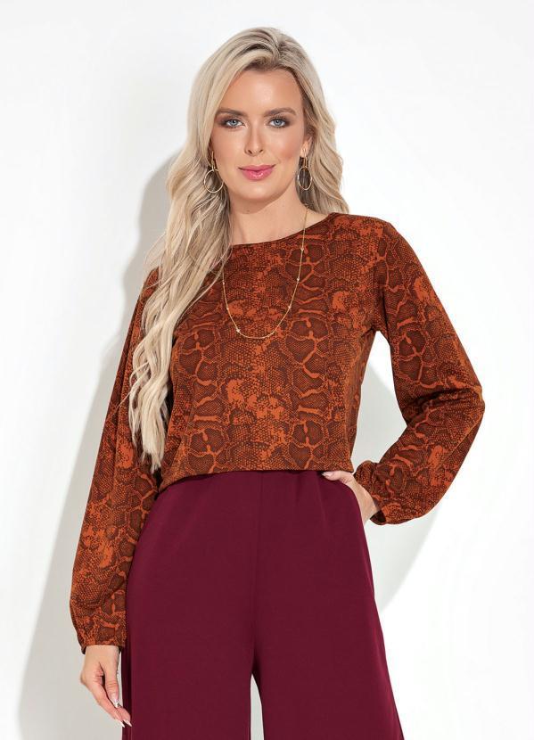 Vista 2 Blusa Cobra Laranja com Mangas Longas Bufantes Moda Pop Moda Pop