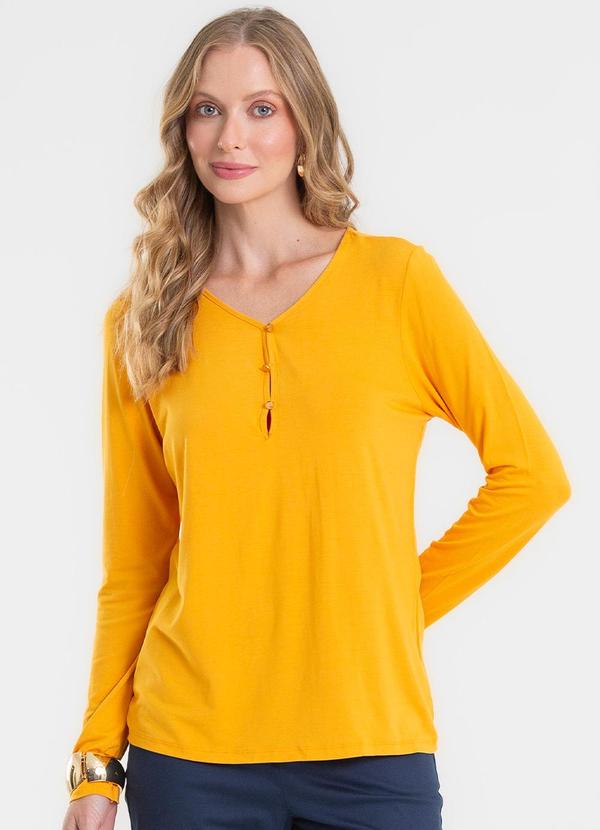 Blusa com Botões Manga Longa Amarelo