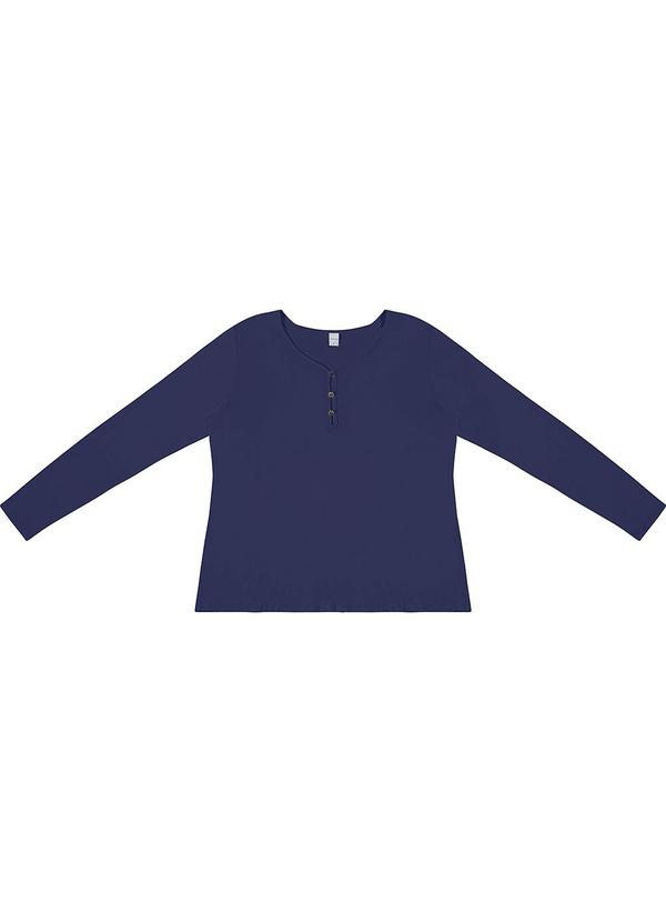 Blusa com Botões Manga Longa Azul
