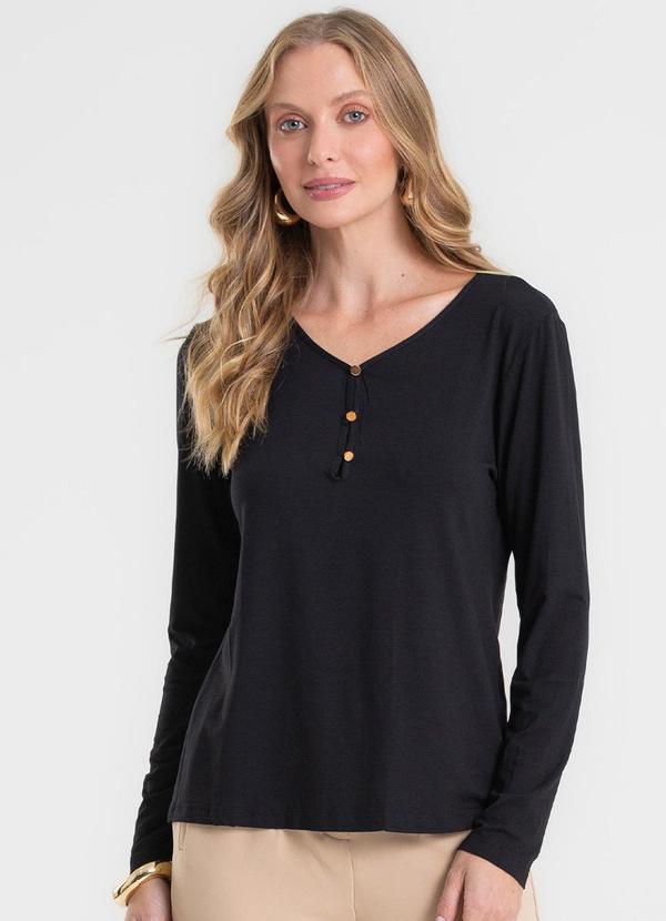 Blusa com Botões Manga Longa Preto