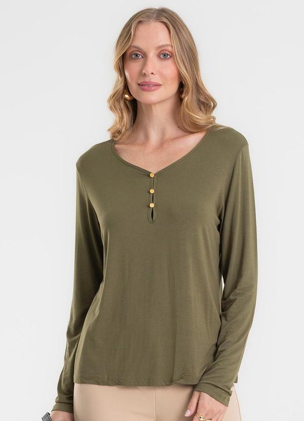 Blusa com Botões Manga Longa Verde
