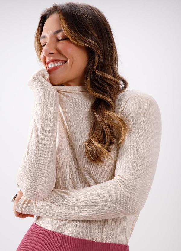 Vista 2 Blusa com Gola Alta em Malha Bege Lunender Lunender
