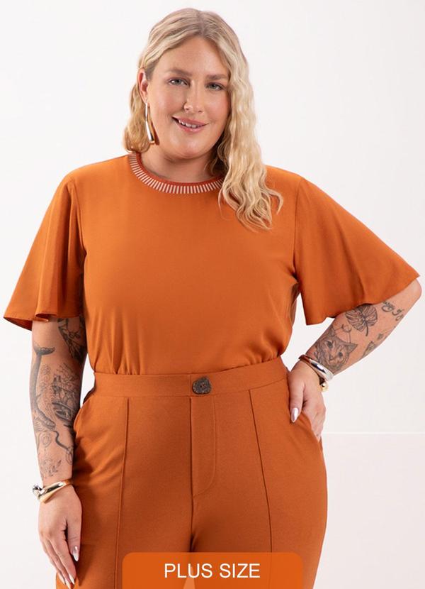 Vista 2 Blusa com Gola em Retilínea Laranja Lunender Mais Mulher Lunender Mais Mulher