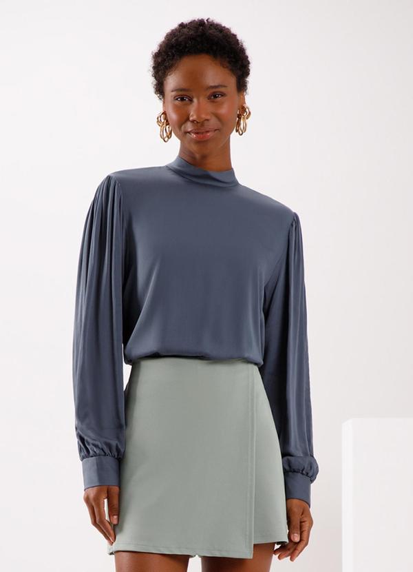 Blusa com Punhos Ajustados e Amarração Azul