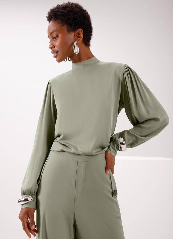 Blusa com Punhos Ajustados e Amarração Verde