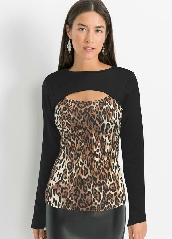 Blusa com RecorteOnça Marrom