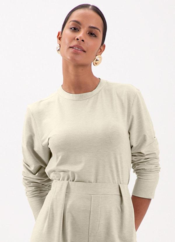 Blusa Cropped de Mangas Longas em Moletom Bege