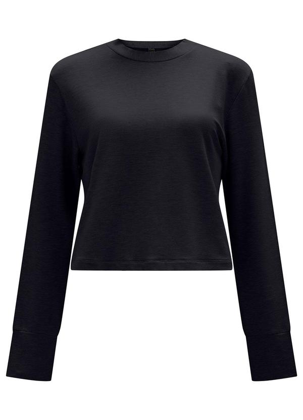 Blusa Cropped de Mangas Longas em Moletom Preto