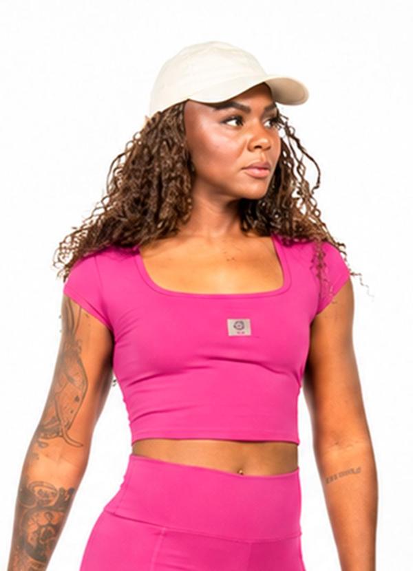 Blusa Cropped Decote Quadrado Rosa