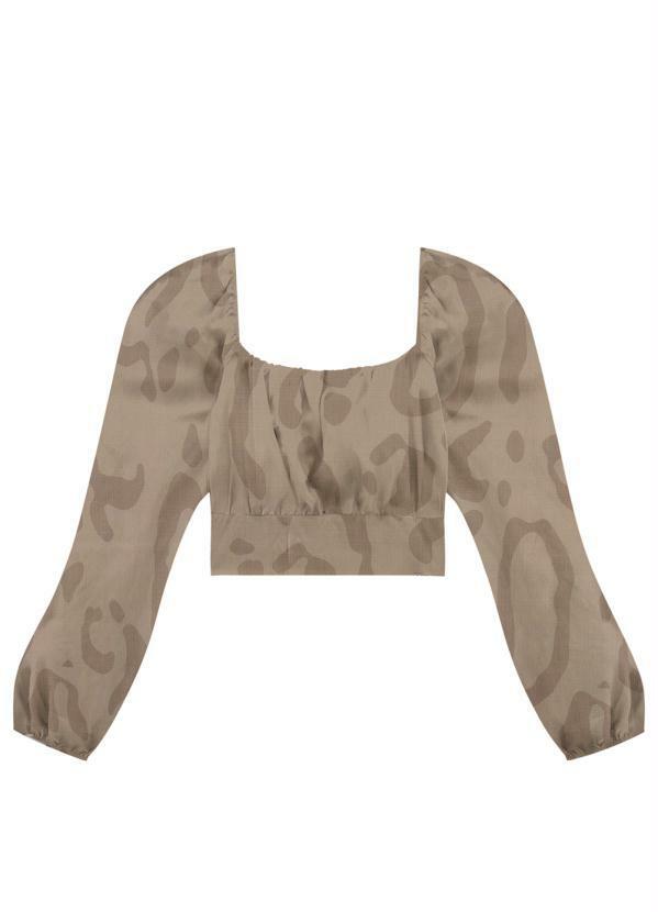 Vista 2 Blusa Cropped Viscose Manga Longa Bege Lunender Lunender