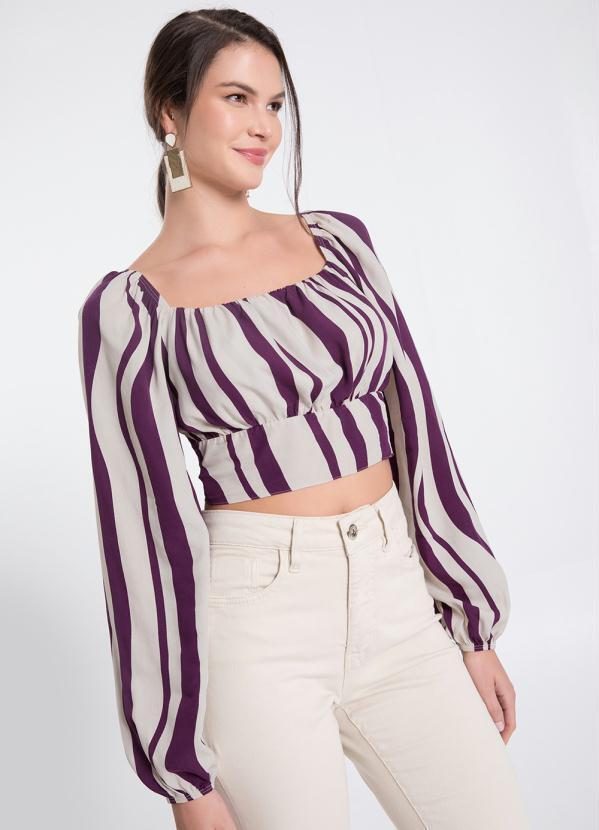 Vista 2 Blusa Cropped Viscose Manga Longa Roxo Lunender Lunender
