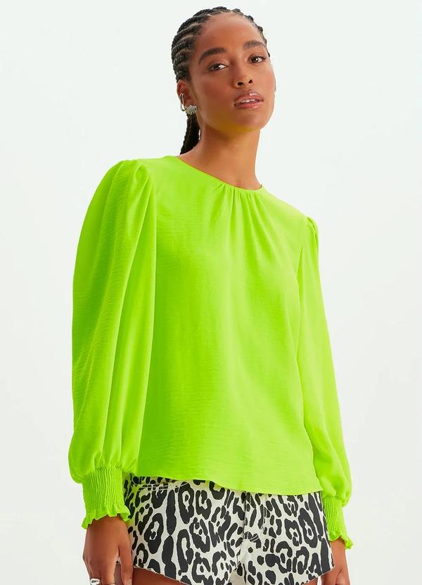 Blusa de Crepe Manga Longa Verde