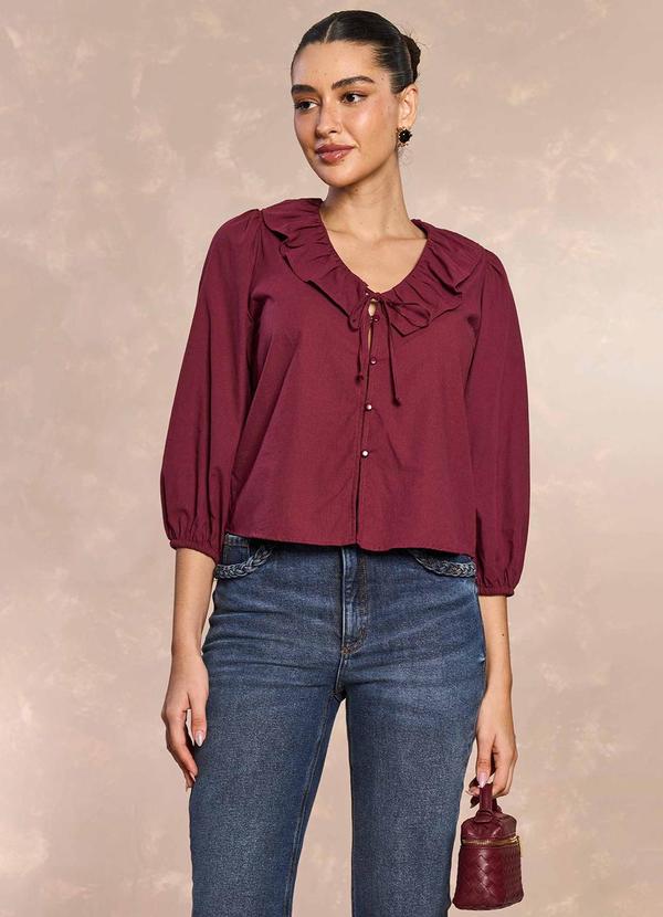 Blusa de Manga 7/8 Cozy Winter em Tricoline Roxo