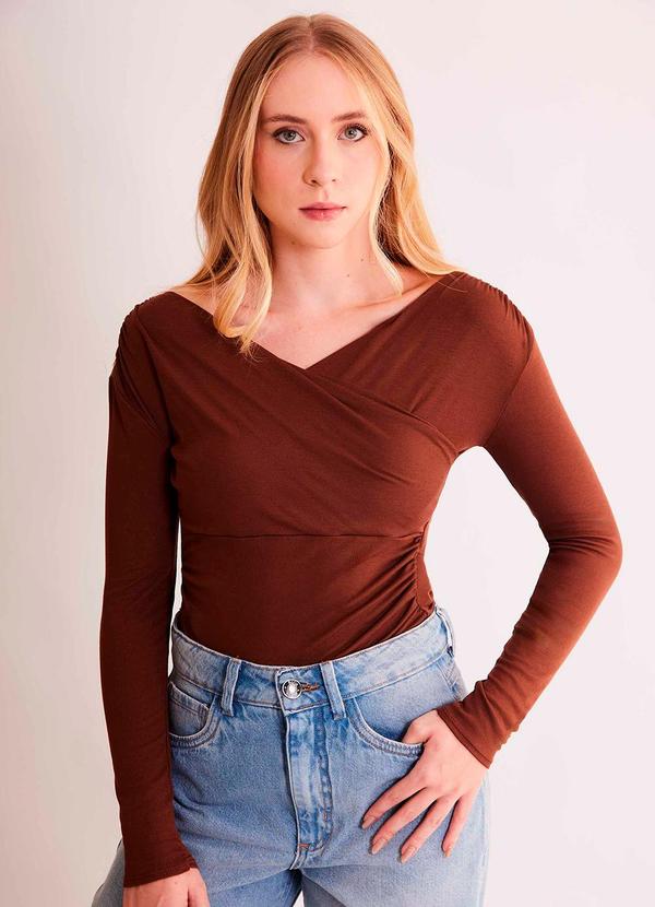 Blusa de Manga Longa After Dusk em Ribana Marrom