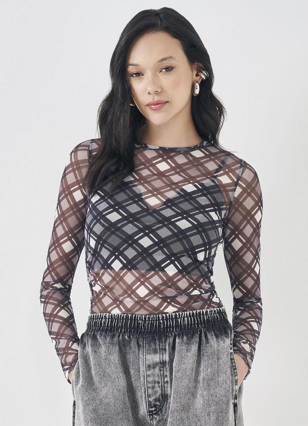 Blusa de Manga Longa em Tule Preto