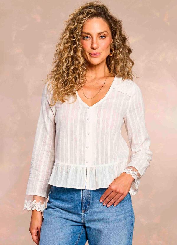 Blusa de Manga Longa Jardim Boho Branco