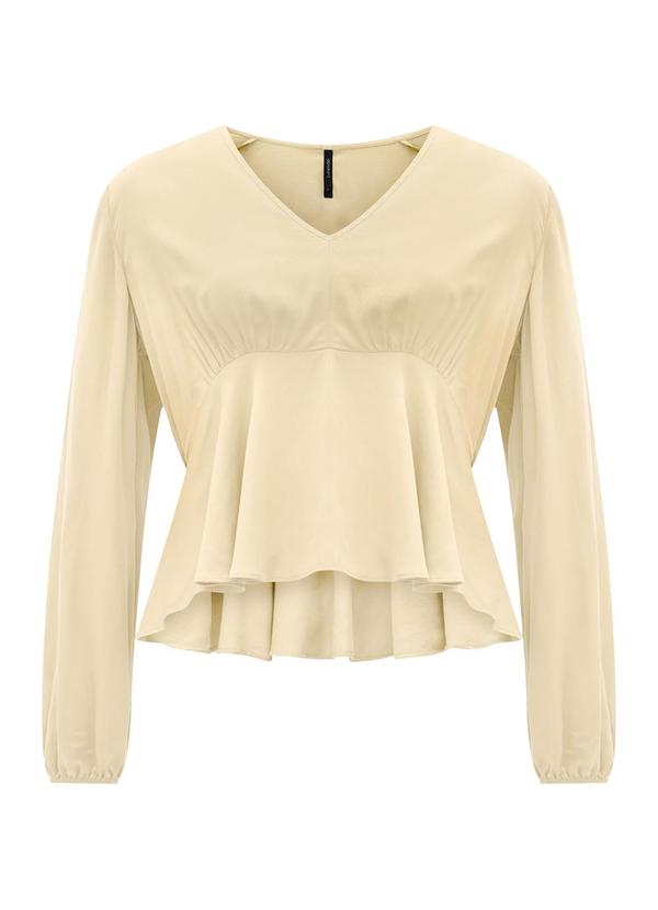 Blusa de Mangas Longas com Decote em V Bege
