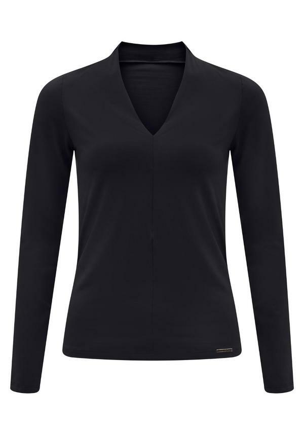 Blusa de Mangas Longas com Decote em V Preto