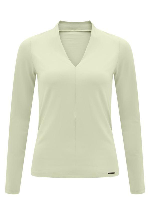 Blusa de Mangas Longas com Decote em V Verde