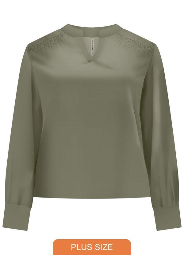 Vista 2 Blusa de Mangas Longas com Gola Padre Verde Lunender Mais Mulher Lunender Mais Mulher