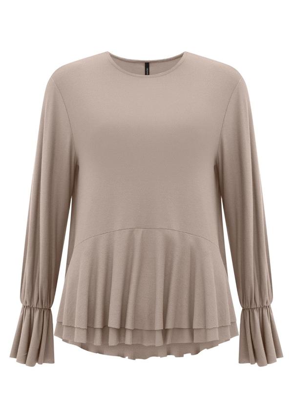 Blusa de Mangas Longas em Malha Crepe Cinza