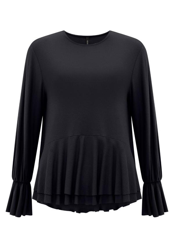 Blusa de Mangas Longas em Malha Crepe Preto