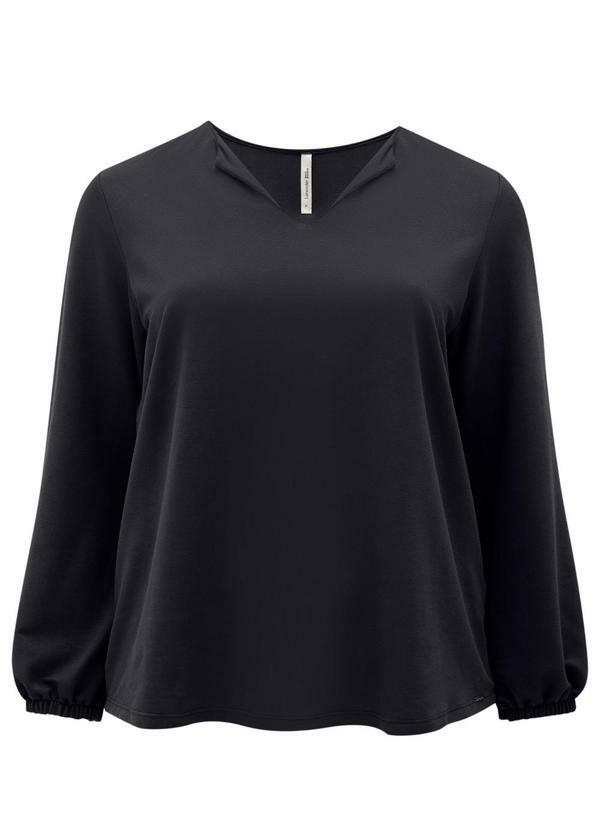 Blusa de Mangas Longas Plus Size em Malha Preto