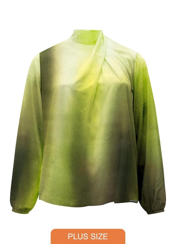Blusa de Mangas Longas Plus Size Gola Alta Verde