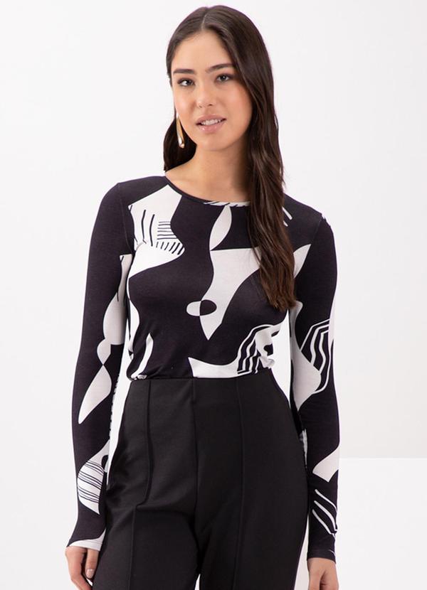 Vista 2 Blusa Decote Redondo em Malha Estampada Preto Lunender Lunender