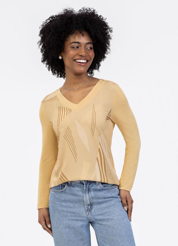 Blusa Decote V em Misturinha Amarelo Claro