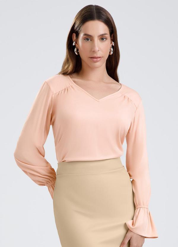 Blusa Decote V em Viscose Laranja