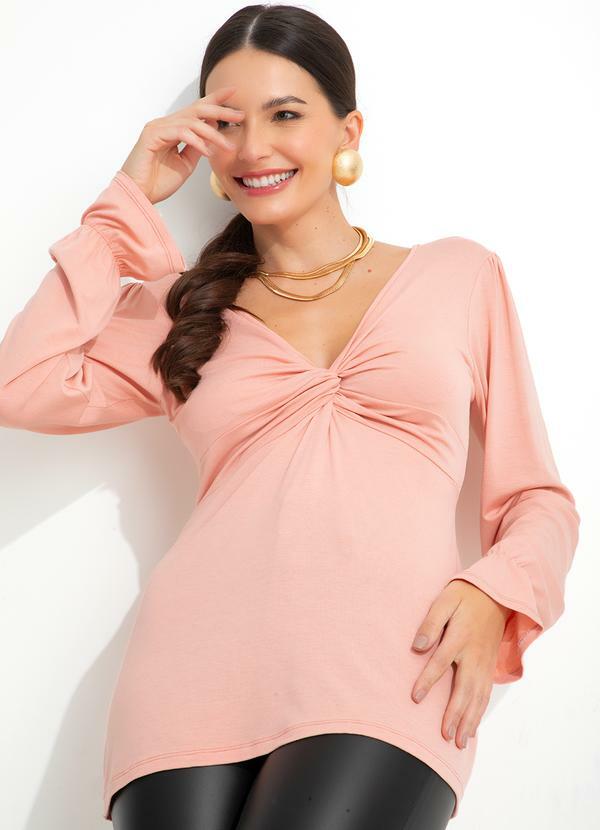 Vista 2 Blusa Decote V Manga Longa Rosa bonprix bonprix