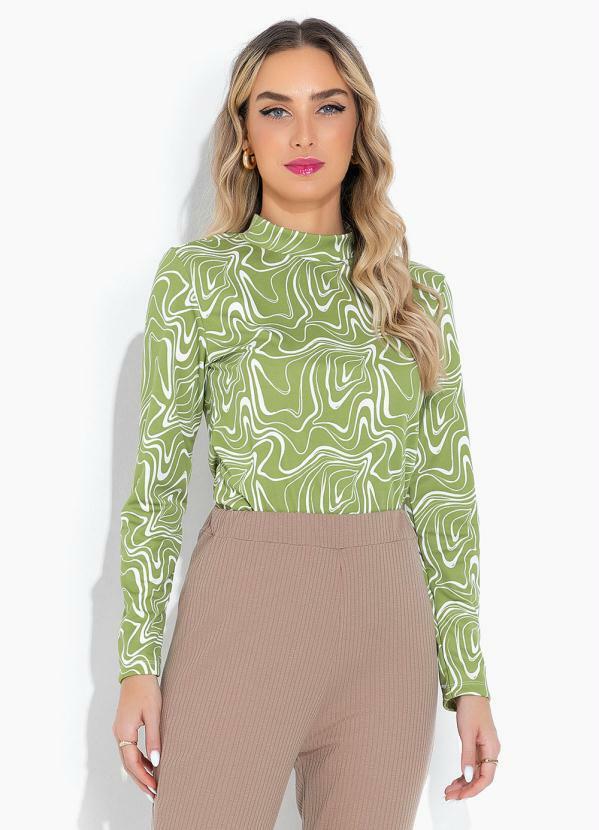 Blusa Efeito LÃquido Verde com Mangas Longas