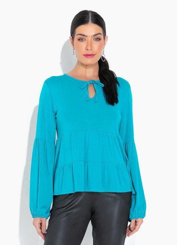 Vista 2 Blusa em Camadas com Amarração Verde Turquesa bonprix bonprix