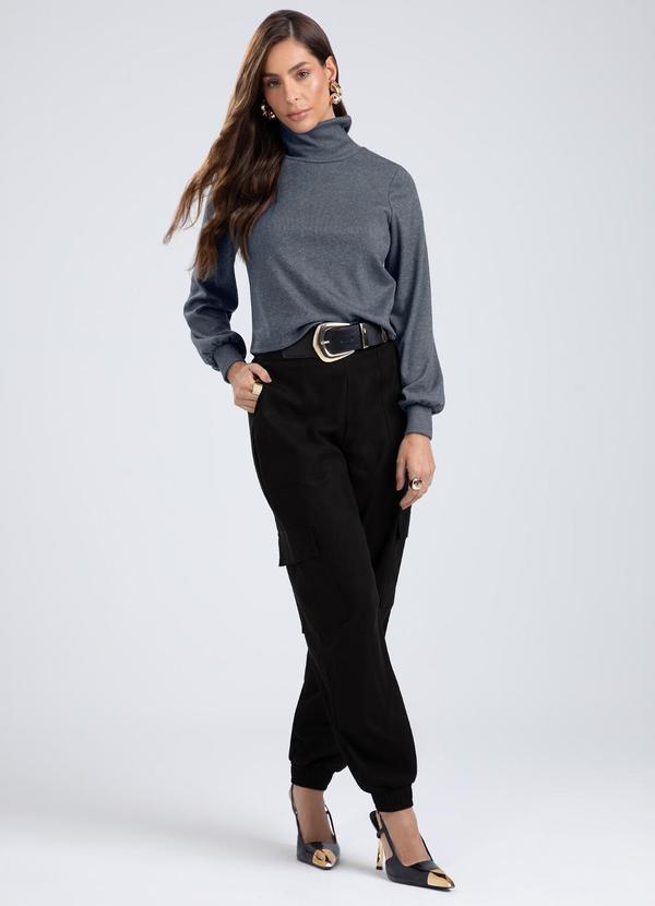 Blusa em Canelado Aveludado Cinza