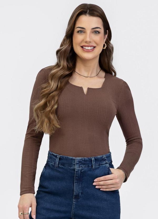 Blusa em Canelado Marrom Escuro