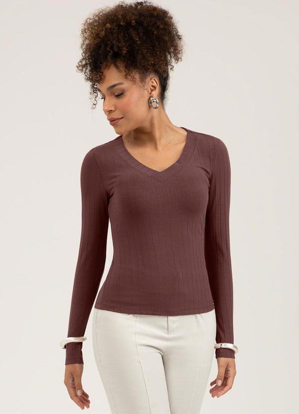 Blusa em Canelado Marrom Escuro