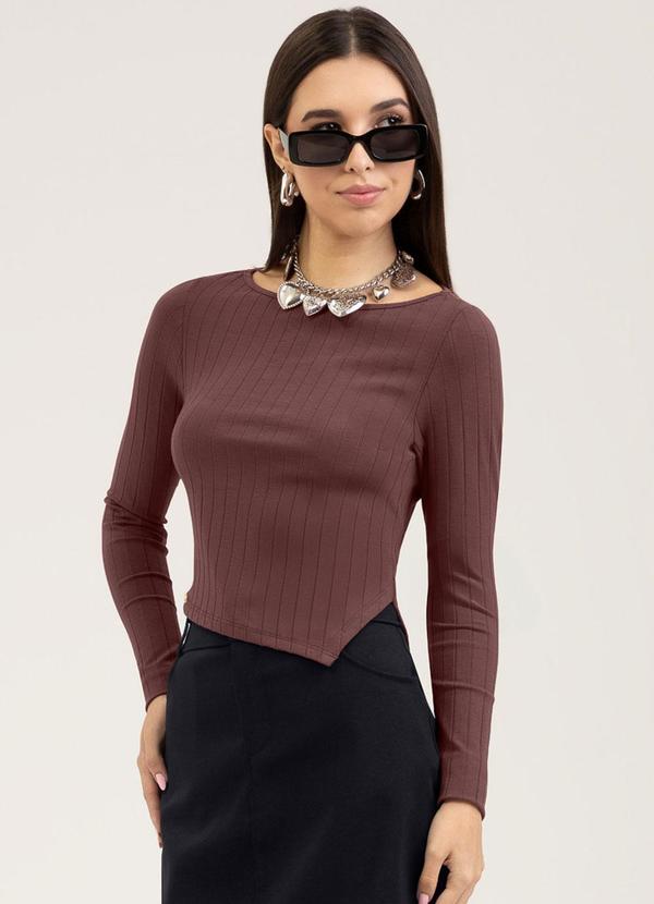 Blusa em Canelado Marrom Escuro