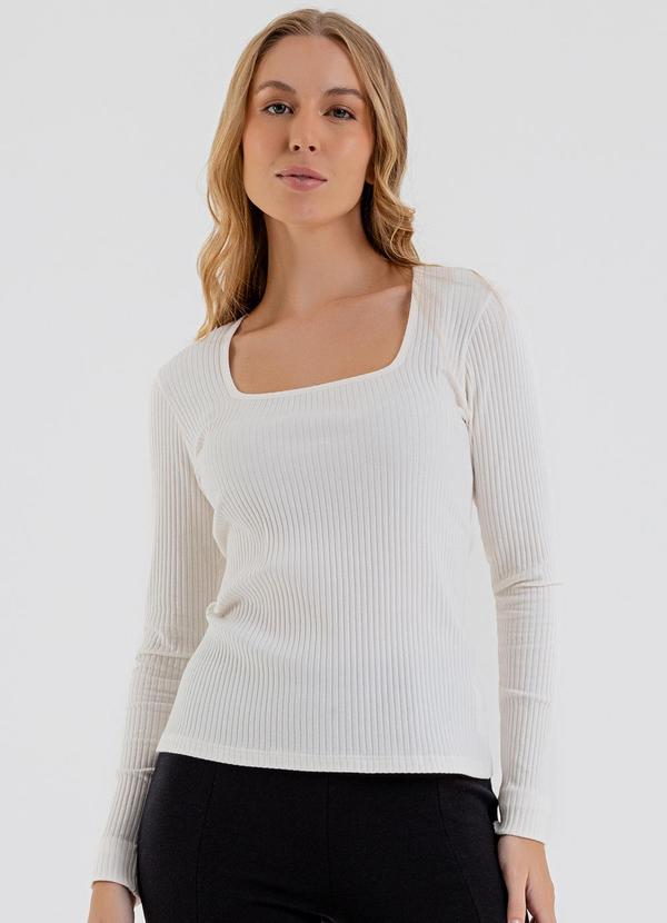 Vista 2 Blusa em Ribana Canelada Off White JUST BASIC JUST BASIC