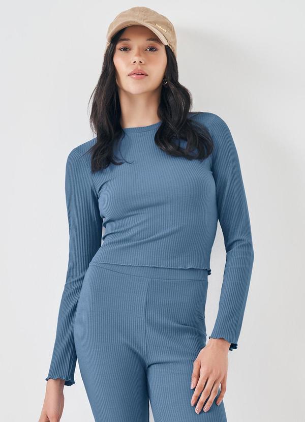 Blusa em Ribana com Acabamento Ondulado Azul