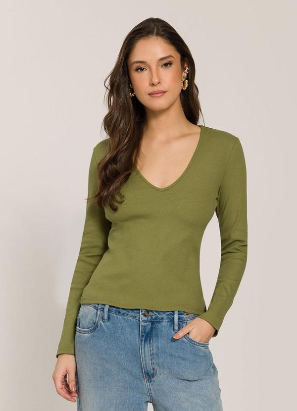 Blusa em Ribana Decote V Verde